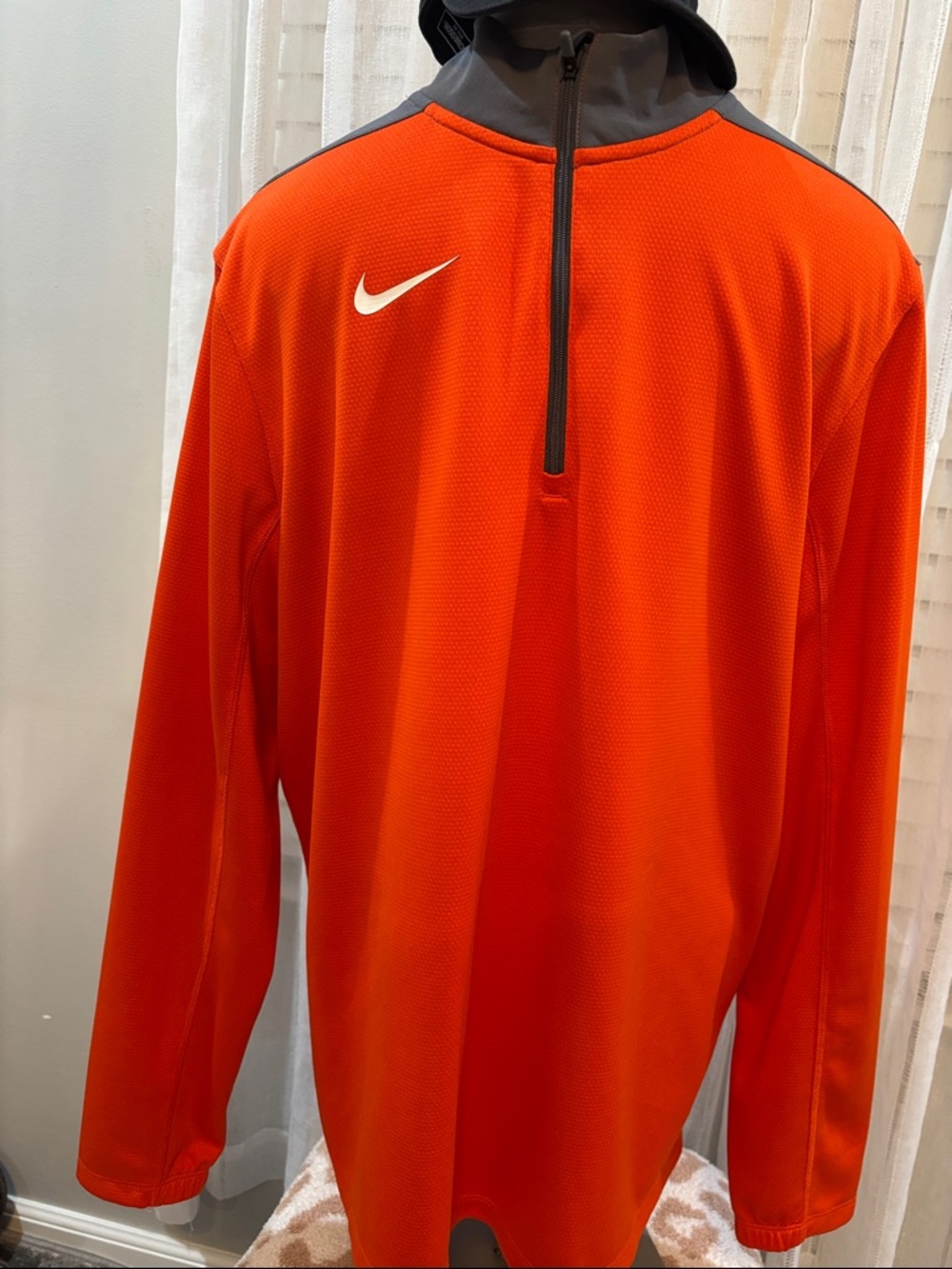Nike Orange Long-Sleeve Half-Zip Pullover with Dark Gray Collar